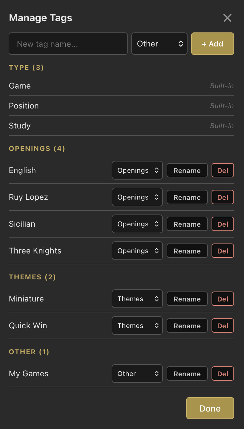 Manage Tags modal