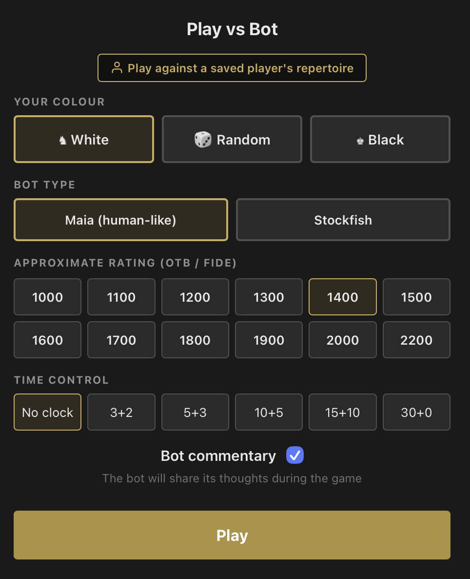 Play setup screen