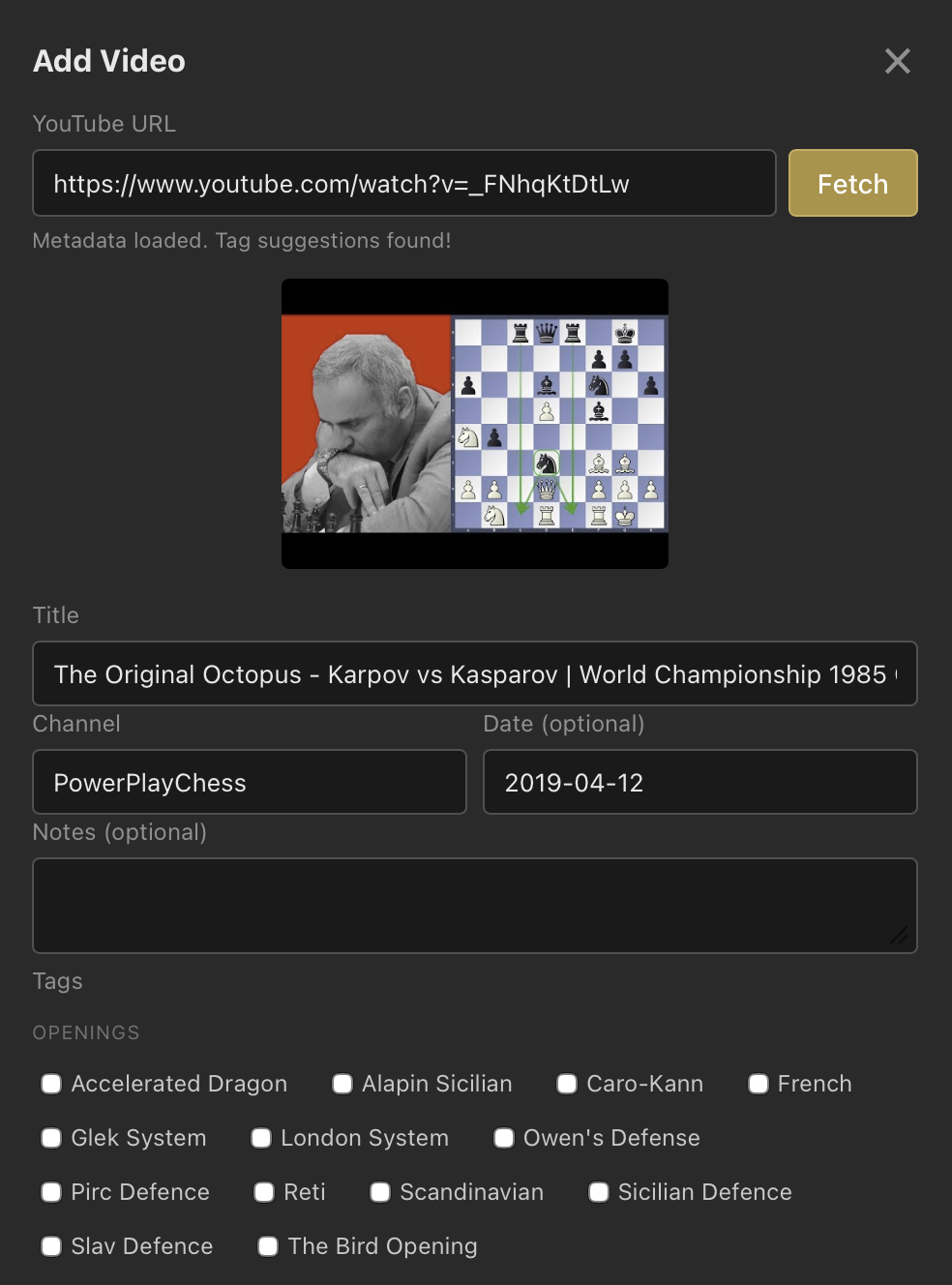 Add Video dialog